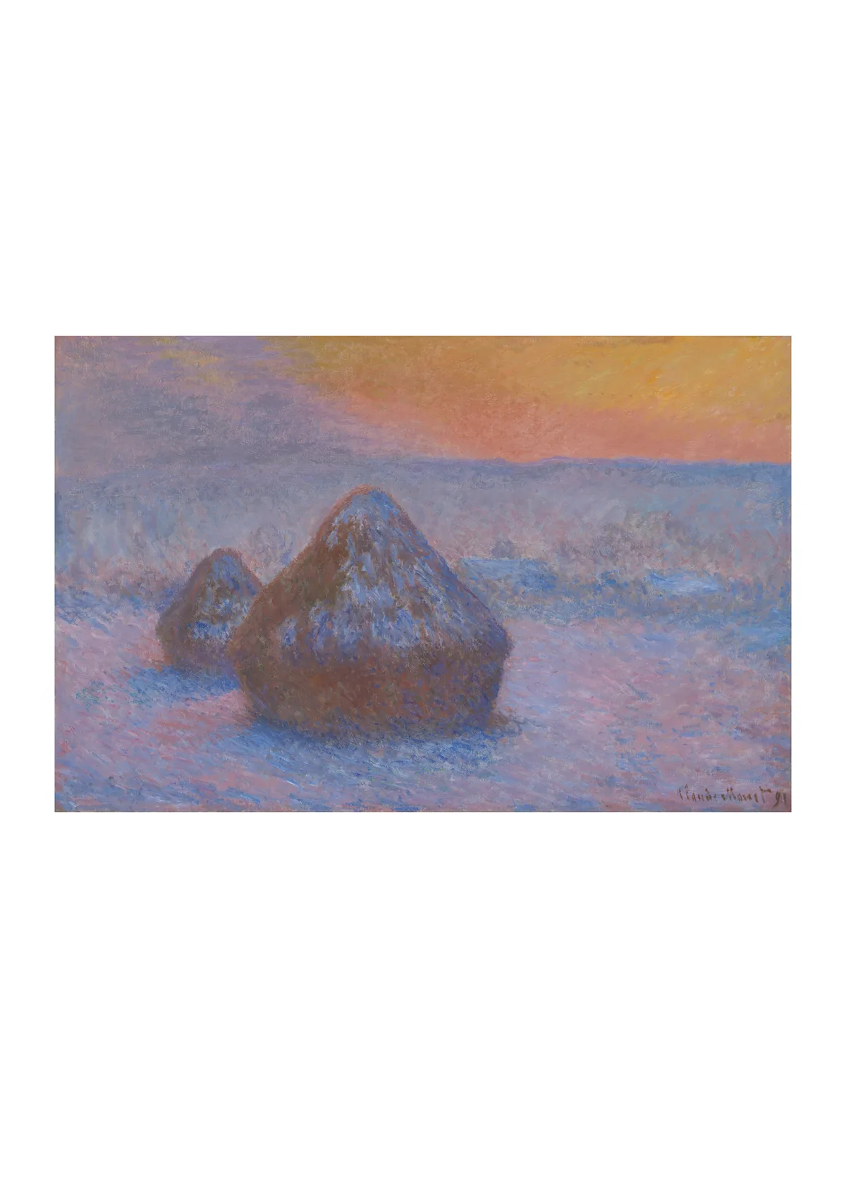Affiche « Meules, effet de neige, soleil couchant »