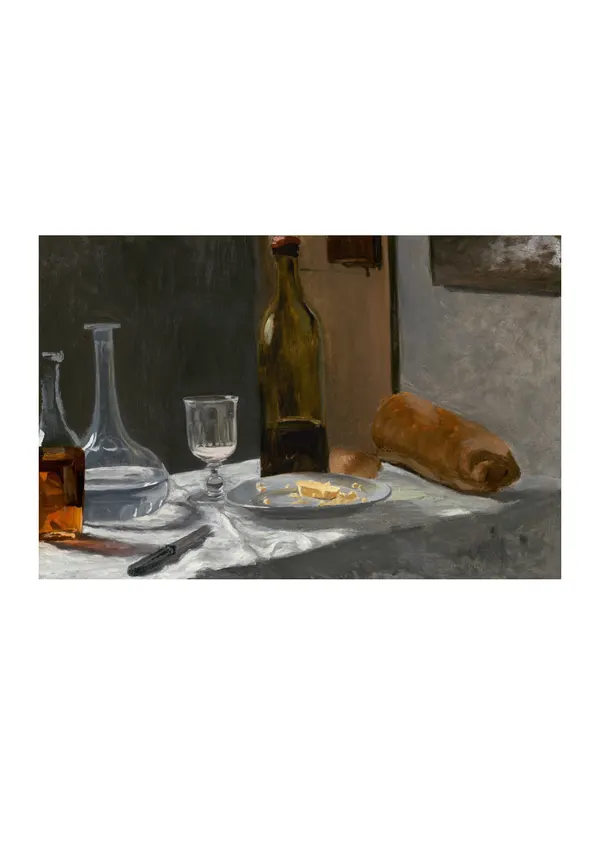 Affiche « Nature morte avec bouteille, carafe, pain et vin »